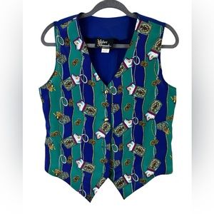 Silver Threads Women's Size M Ships & Ropes Nautical Print Vintage Vest USA